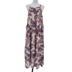 Band of the Free Paisley Maxi Dress Womens Size S Cream Purple Boho Beachy NWT